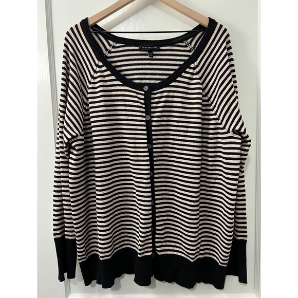Lane Bryant Women's Black Gold Sparkle Striped Cardigan Sweater Size 26 / 28 - Picture 1 of 9